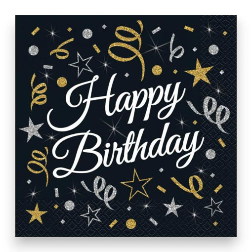 Picture of HAPPY BIRTHDAY BLACK & GOLD PAPER NAPKINS 33X33CM 20 PACK
